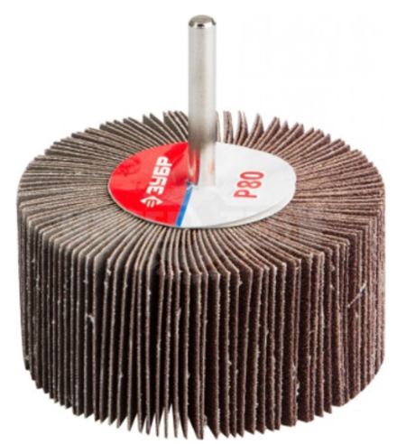 Круг шлифовальный ЗУБР веер. лепестк., на шпильке, тип КЛО, зерно-электрокорунд норм. Р180, 15х30мм.