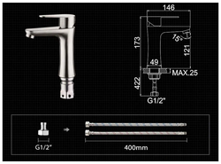 Смеситель для умывальника с гайкой (нерж) (1/10) Ledeme L71002
