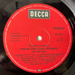 Винтажная виниловая пластинка LP The Fortunes You've Got Your Troubles (Germany 1974)
