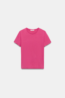 ZARA ФУТБОЛКА С КОРОТКИМИ РУКАВАМИ И ЭФФЕКТОМ ПОТЕРТОСТИ, ЦВЕТ ФУКСИИ