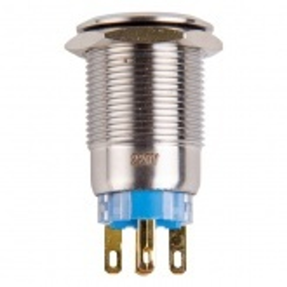 Кнопка антивандальная d19 250V с фиксацией (5с) ON-OFF/OFF-ON подсв/зеленая Rexant 36-3443