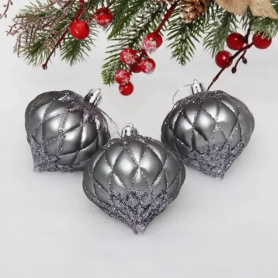 Ёлочные игрушки «Юла» 8 см (набор 3 шт), графит