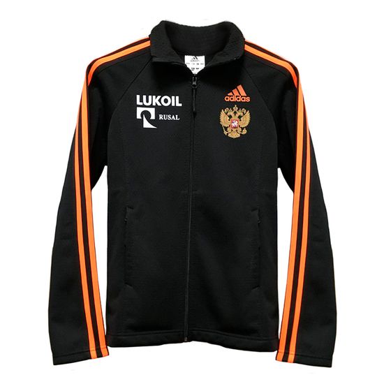 Разминочный костюм Adidas черный с оранжевыми полосками