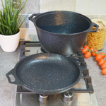 Казан 4л литой с крышкой-сковородой, с антипригарным покрытием "Темный мрамор"