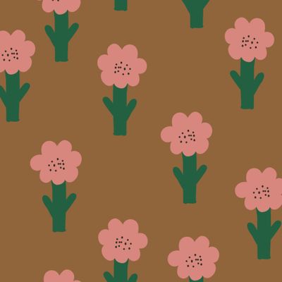 Простые милые розовые цветочки на коричневом фоне