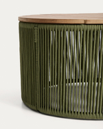 Уличчный столик Dandara из стали, зеленой веревки и массива акации Ø60 см