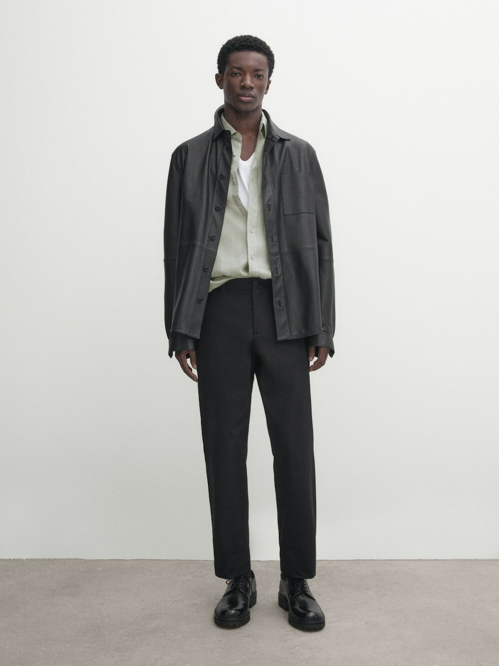 Massimo Dutti Рубашка классического кроя из 100% льна, светло-зеленый