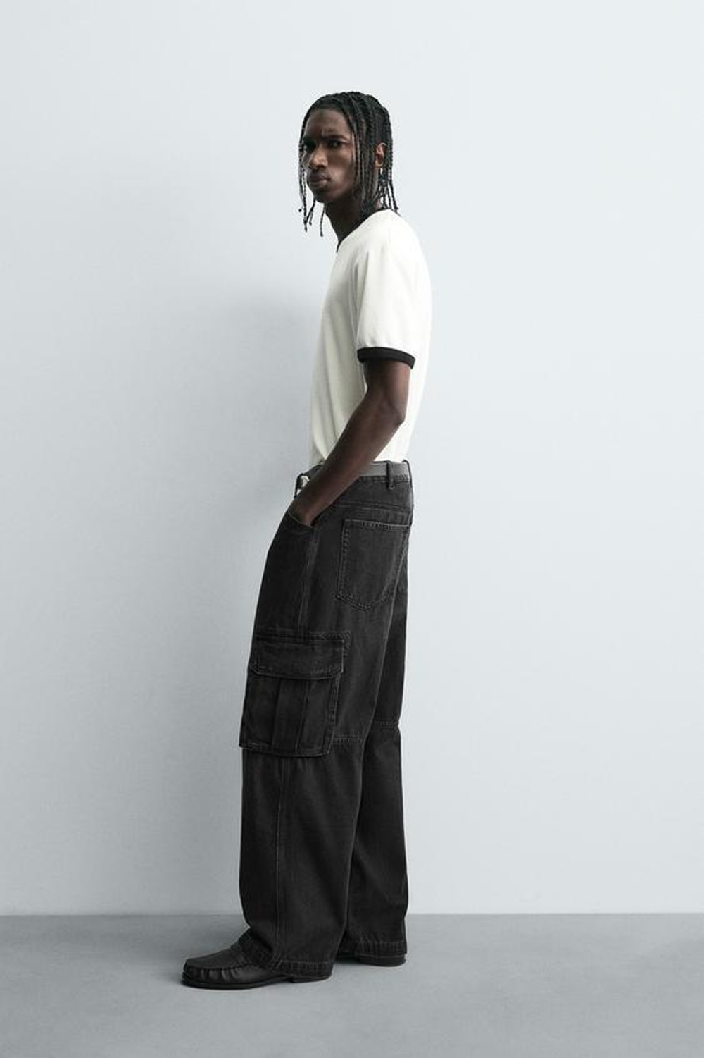 ZARA ДЖИНСЫ-КАРГО ПРЯМОГО КРОЯ, ЧЕРНЫЙ