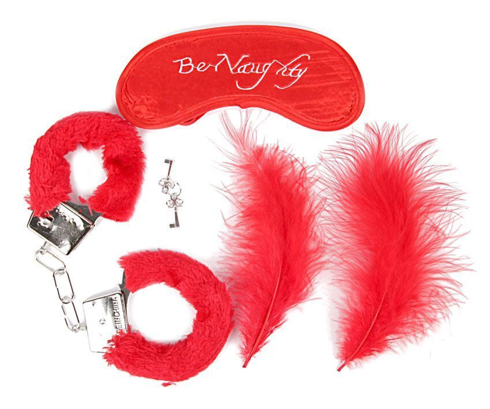 Набор красных БДСМ-аксессуаров из 4 предметов (Цвет: красный)