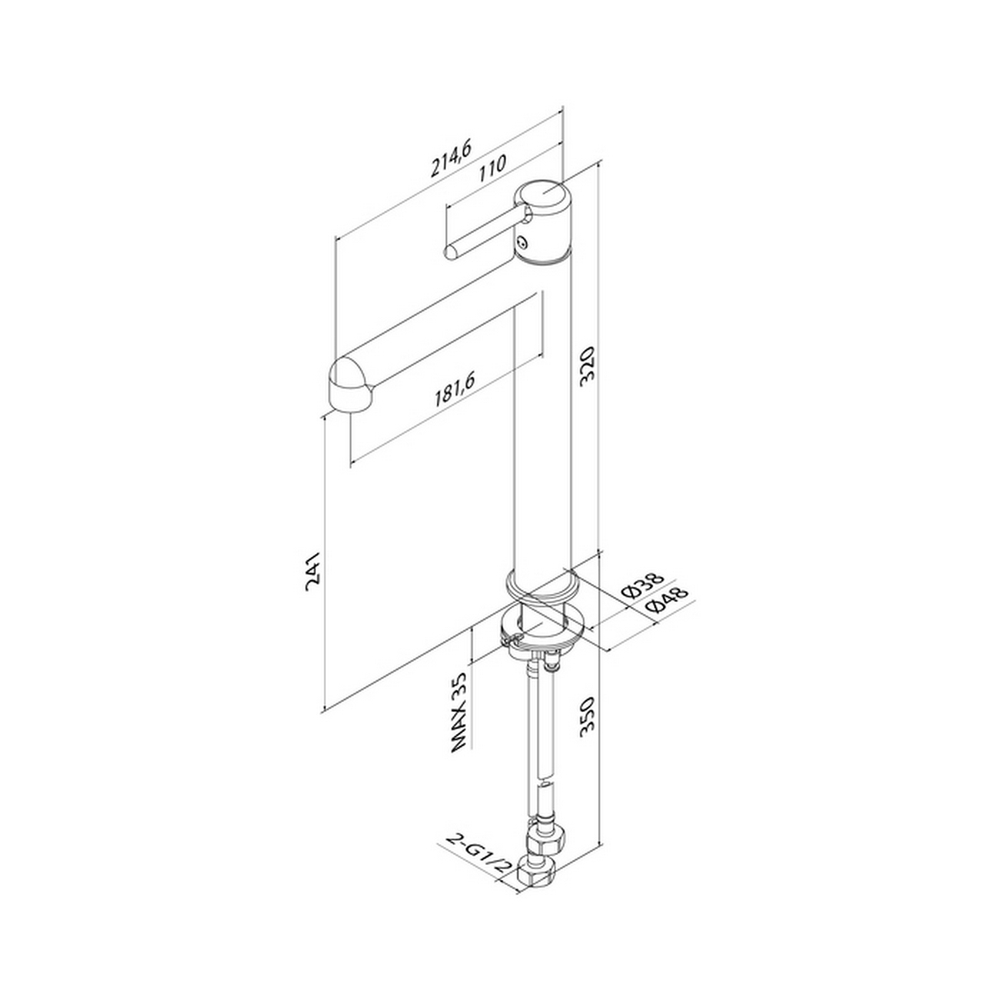 Смеситель для раковины 26к IDDIS AIGBC01i01 "Aiger" высокий, литой, п/гайку ХРОМ матовый