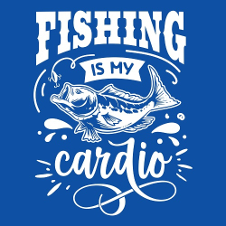принт PewPewCat Fishing is my cardio для синей футболки