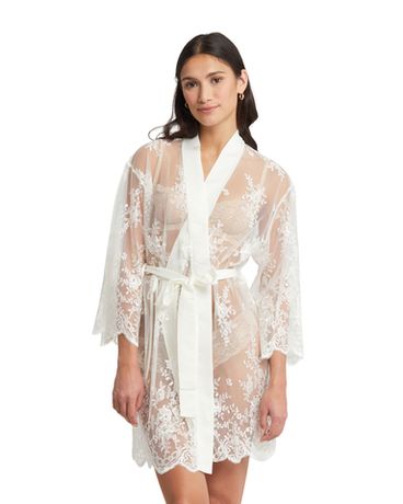 халат-накидка из прозрачной ткани с цветочной вышивкой Rya Collection Darling айвори — фото 1