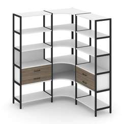 Shelf System Трехсекционный угловой стеллаж пятиярусный с ящиками SN.STMU-531 Белый/Вяз Благородный/