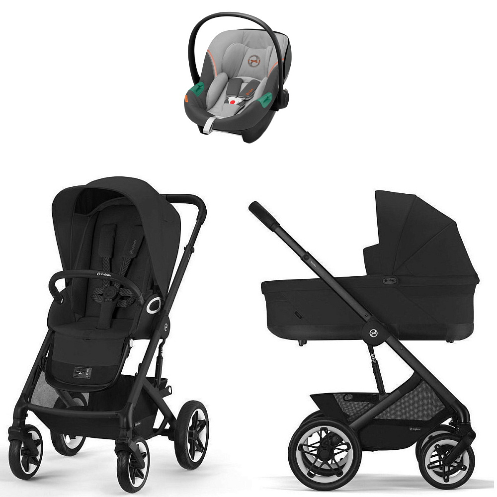 Коляска Cybex Talos S Lux BLK complete Aton S2 Lava Grey Base One 4 в 1 Moon Black с дождевиками