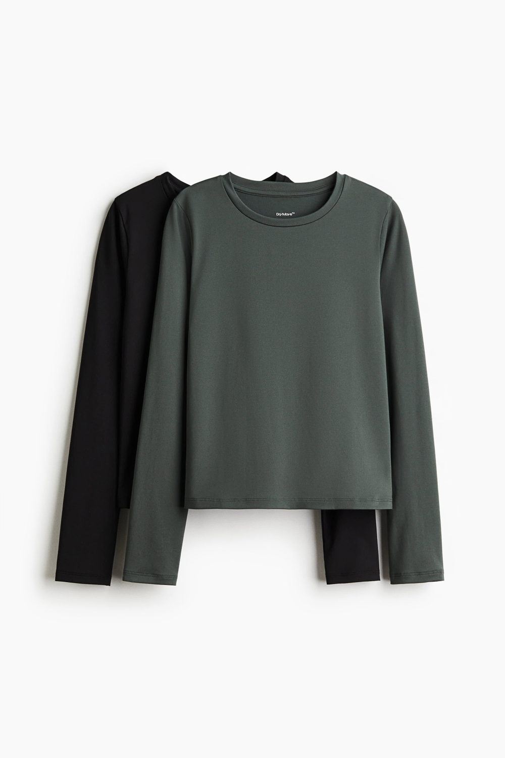 H&M Комплект из двух спортивных футболок с длинными рукавами, темно-зеленый/черный