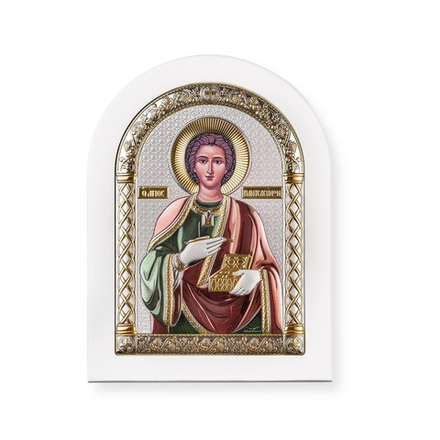 Пантелеймон, икона арочная, белое дерево, эмаль 150х200