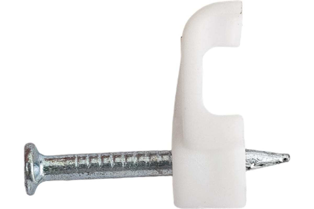 Пластиковая плоская скоба с гвоздем REXANT 8x3 мм, белая, 20 шт. 07-4207-20