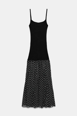 ZARA ПЛАТЬЕ МИДИ НА ТОНКИХ БРЕТЕЛЯХ, ЧЕРНЫЙ