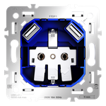 Механизм розетки с заземлением и защитными шторками 16А, с USB A+A, S70