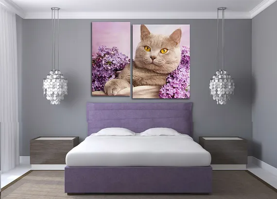 Модульная картина "Лиловый британский кот"