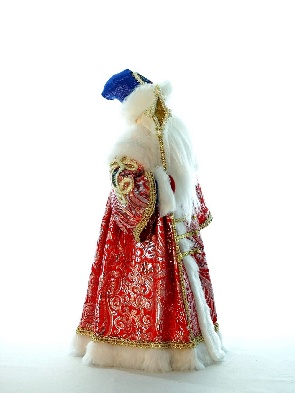 Кукла фарфоровая Дед Мороз в боярской шубе из парчи