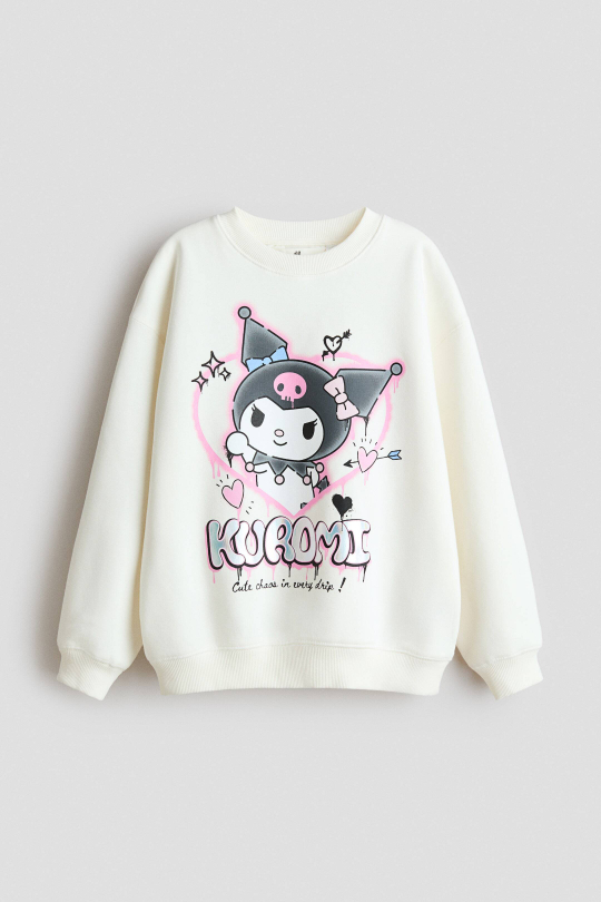 H&M Толстовка оверсайз с принтом, кремовый