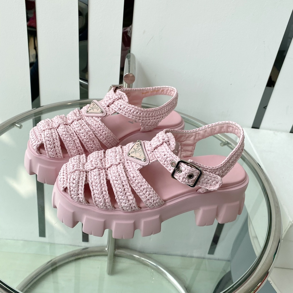 Prada Monolith Crochet Cage Sandals