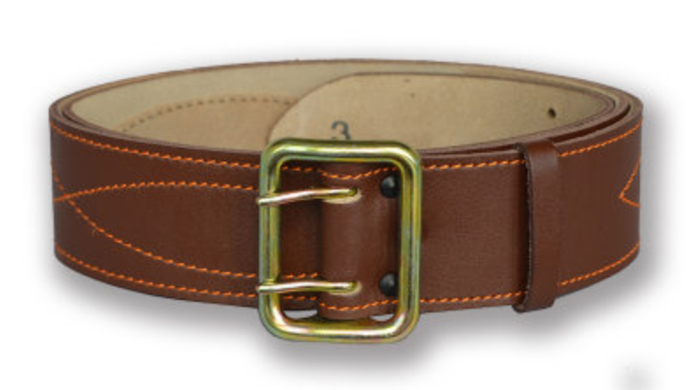 Ремень офицерский кожаный, коричневый, поясной с анодированной пряжкой (h=50мм)