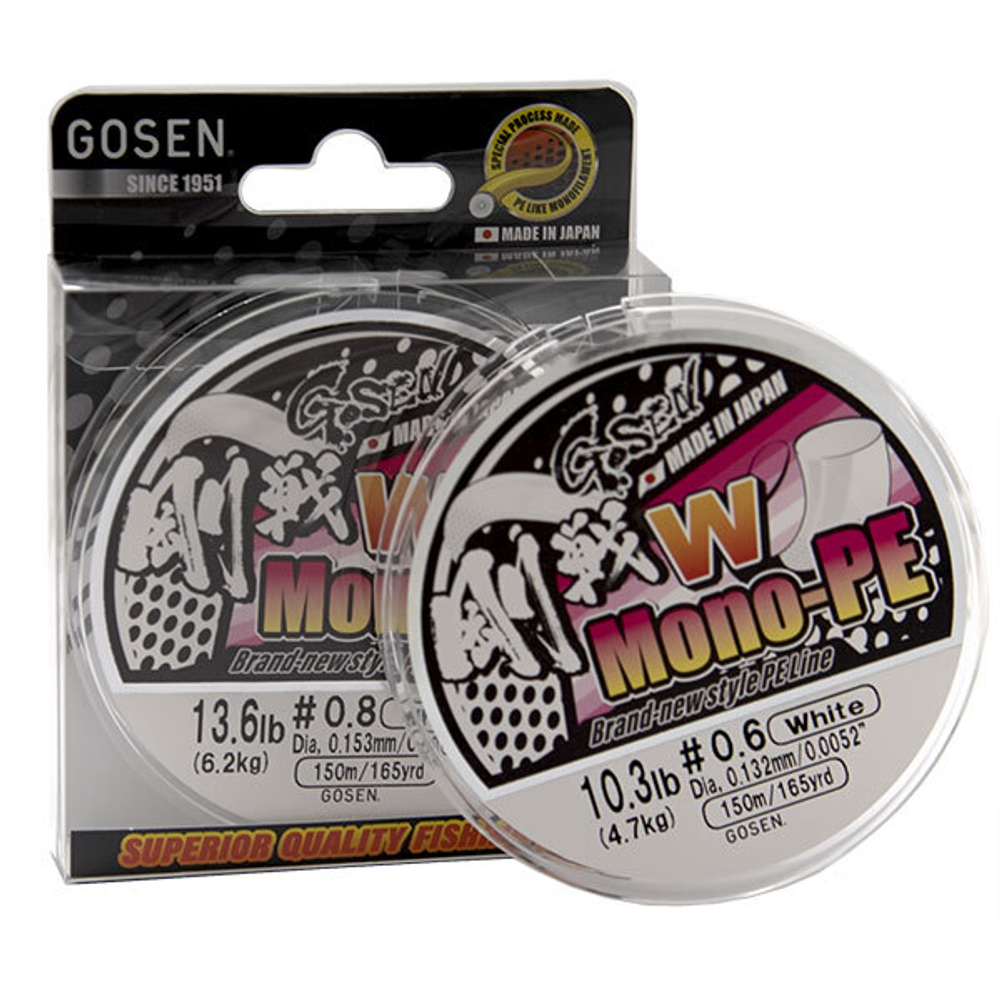 Шнур Gosen W Mono PE 150м White D-0,6 (0,132мм) 4,8кг.