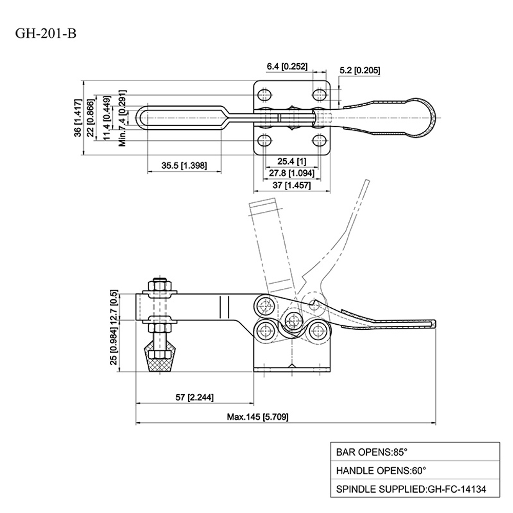 Прижим с горизонтальной ручкой GH-201-B