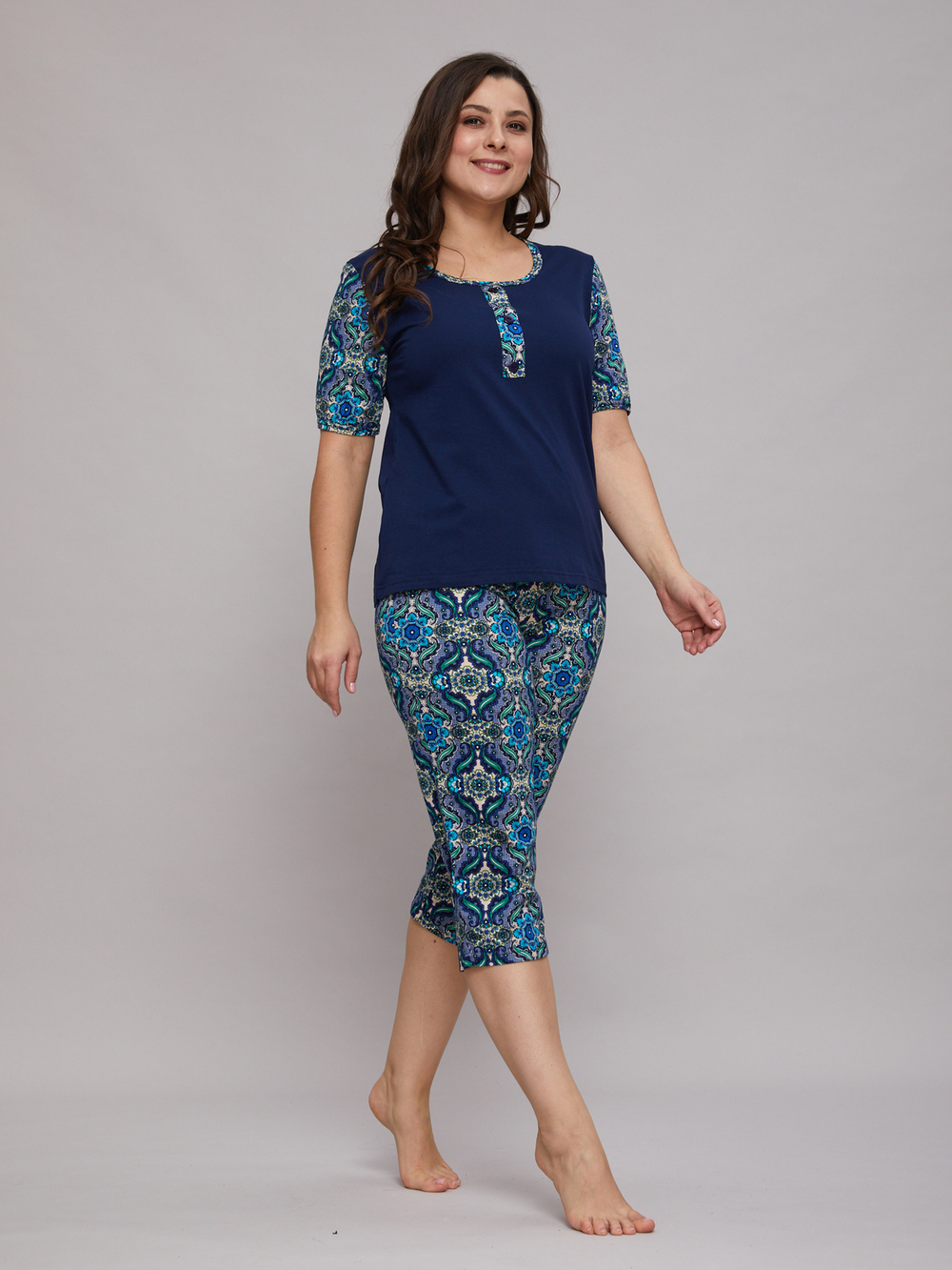 Футболка Ф-063Х/тсиний-зеленарабеска