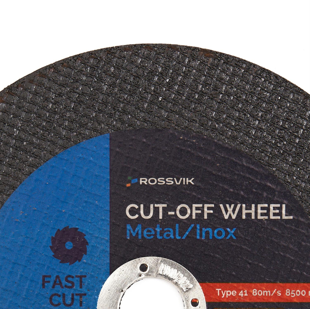 Круг отрезной по металлу ROSSVIK 180*2,0*22мм. Тип 41, 80м/с, 8600об/мин