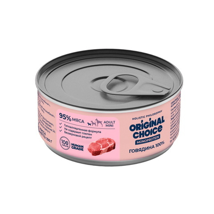 Консервы ORIGINAL CHOICE MONOPROTEIN ADULT MINI для собак мелких пород говядина 100 г
