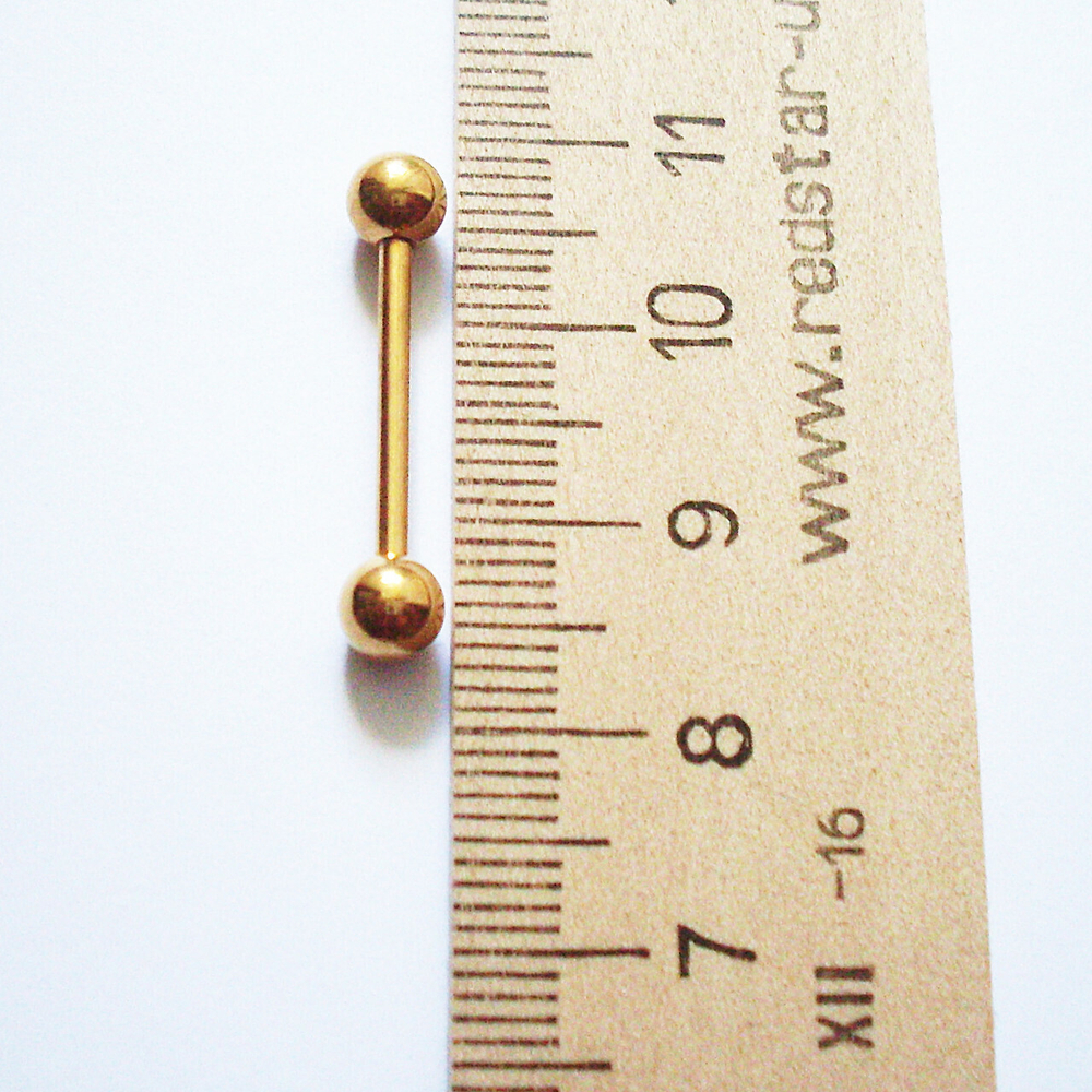 Штанга 1,6/16/5 мм для пирсинга языка. Медицинская сталь, золотое покрытие. 1 шт
