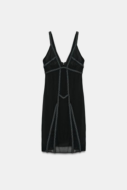 ZARA ПЛАТЬЕ ZW С ВЫШИВКОЙ И БУСИНАМИ, ЧЕРНЫЙ