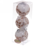 Новогодние шары 6 см (набор 3 шт) «Ажур», белый/шампань