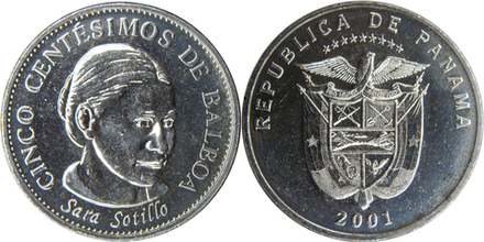 Панама 5 сентесимо, 2001 - 2008 Сара Сотилло XF
