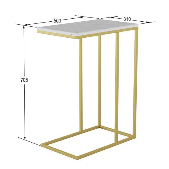 Стол придиванный Агами Голд белый мрамор/золото