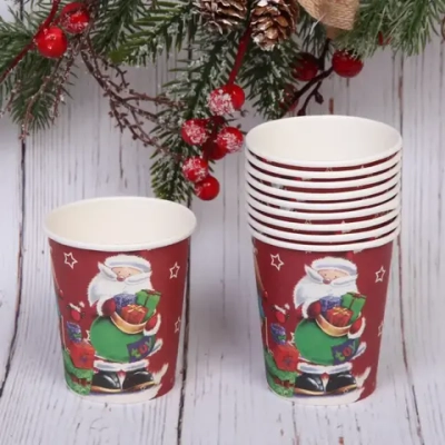 Стакан бумажный 0,2л в наборе 10 шт «Дед Мороз с Оленем»