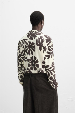 ZARА X NANUSHKA ШЕЛКОВАЯ РУБАШКА С ПРИНТОМ, ЭКРЮ/КОРИЧНЕВЫЙ