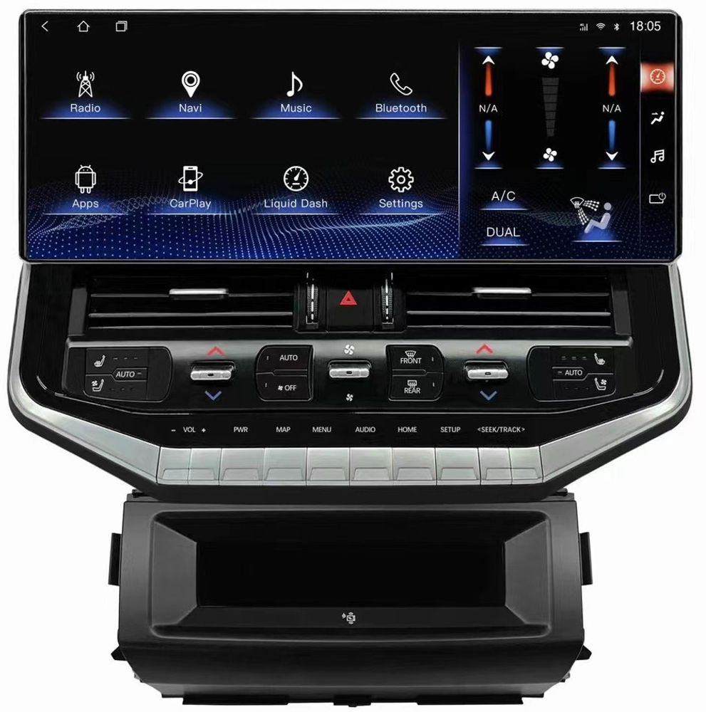 Магнитола с беспроводной зарядкой для Toyota Land Cruiser 200 2007-2015 (отдельный экран климата) - Carmedia KP-T1601 монитор 16.3&quot;, Android 10, 6Гб+128Гб, CarPlay, SIM-слот (только с установкой в Москве)