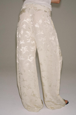 ZARA ЖАККАРДОВЫЕ БРЮКИ ИЗ СМЕСОВОГО ЛЬНА — ZW COLLECTION, ЭКРЮ