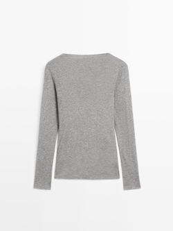 Massimo Dutti Футболка с длинными рукавами и драпированным вырезом, норка