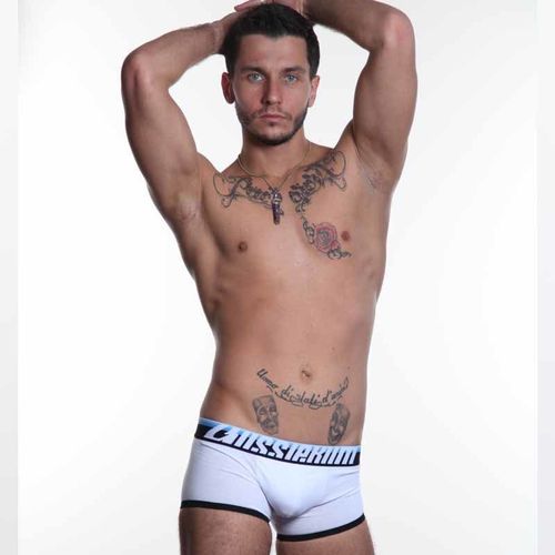 Мужские трусы хипсы Aussiebum Bodiform Shape Hip White с голубой резинкой AB00187-KP Мужские трусы хипсы Aussiebum Bodiform Shape Hip White с голубой резинкой AB00187-KP