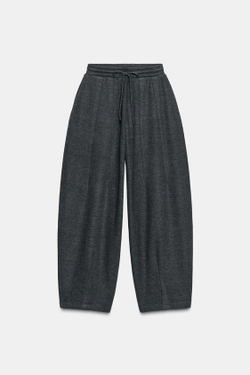 ZARA БРЮКИ BALLOON В РУБЧИК, ТЕМНО-СЕРЫЙ