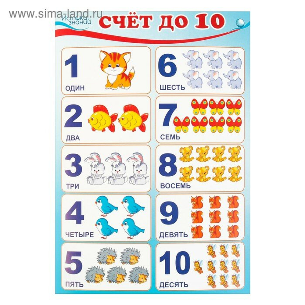 Обучающие карточки Ш-11136сф Мини-плакат А4 Счет до 10