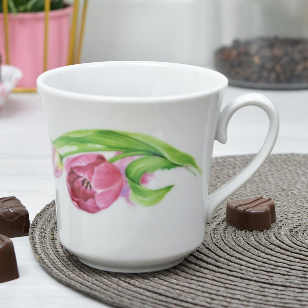 Кружка 250мл форма Рассвет Розовые тюльпаны