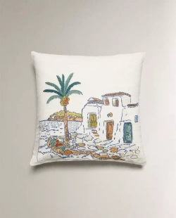 ZARA HOME НАВОЛОЧКА ДЛЯ ДЕКОРАТИВНОЙ ПОДУШКИ С ВЫШИВКОЙ, СВЕТЛО-БЕЖЕВЫЙ