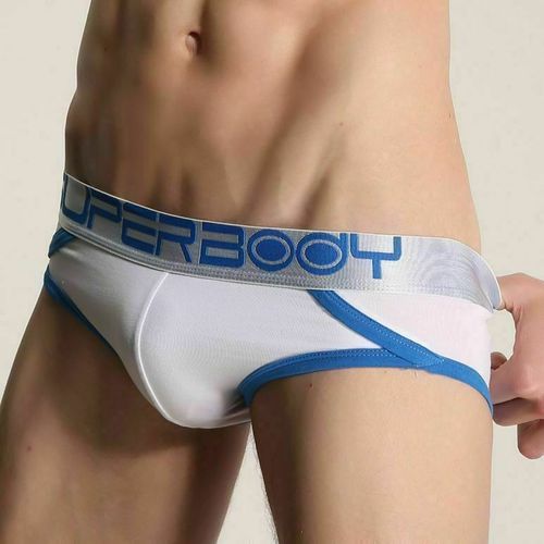 Мужские трусы брифы белые с серебристой резинкой Superbody White Brief