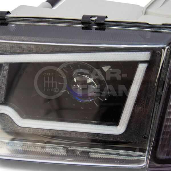 Фары ВАЗ 2110, 2111, 2112 передние в стиле BMW с Bi LED модулями 1,8 дюйма, белые галочки (тонированные поворотники)